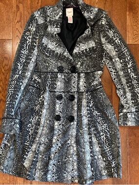Candie's Black & Silver Snake-Print Double-Breasted Coat